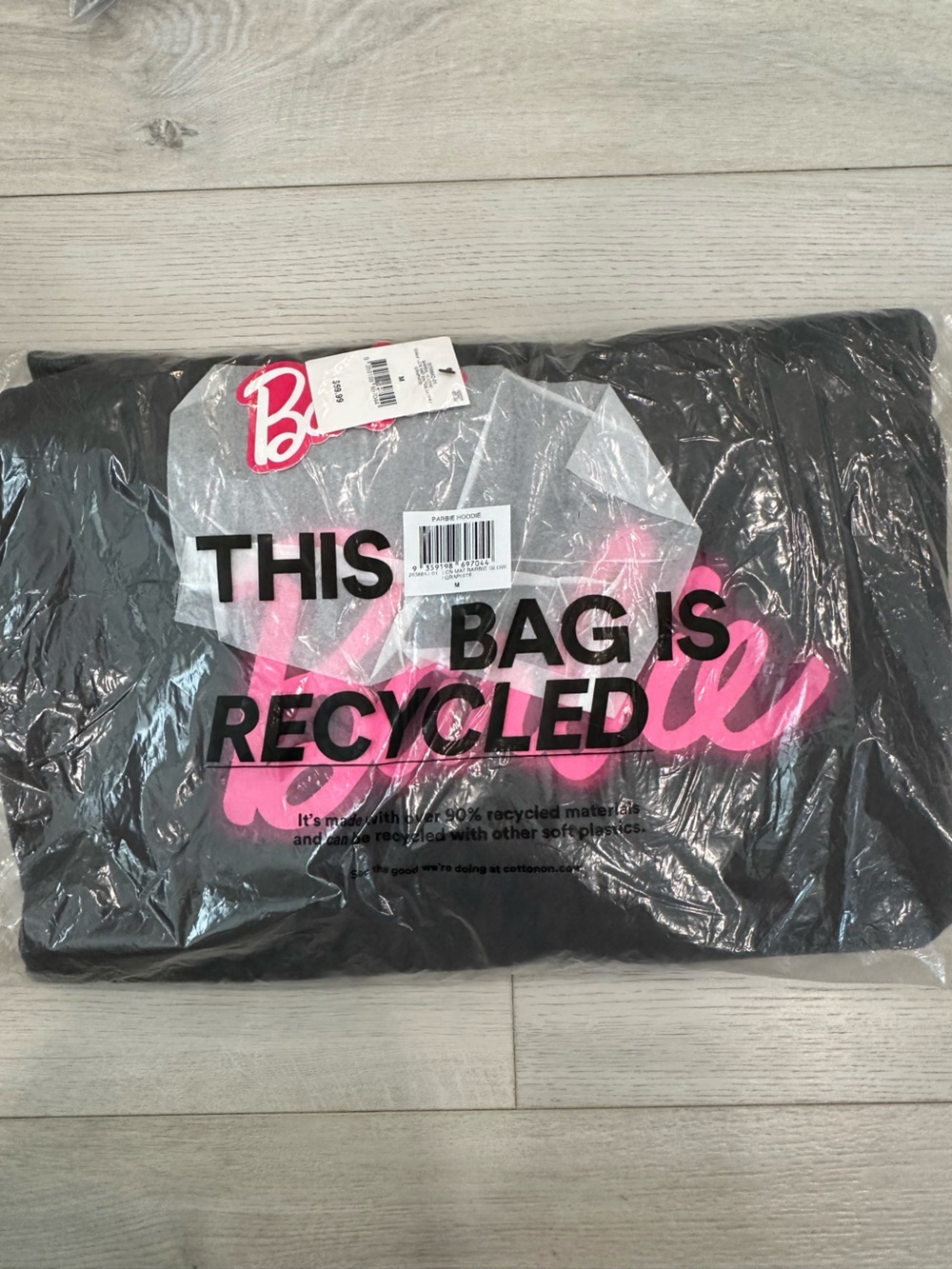 Barbie Hoodie Graphite Glow Gray Pink Logo NWT Size M